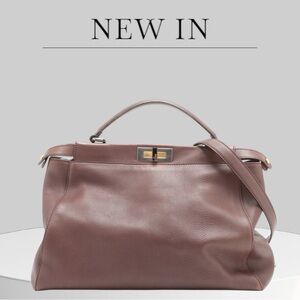 FENDI PEEK-A-BOO LARGE LEATHER 2 WAY HANDBAG BROWN